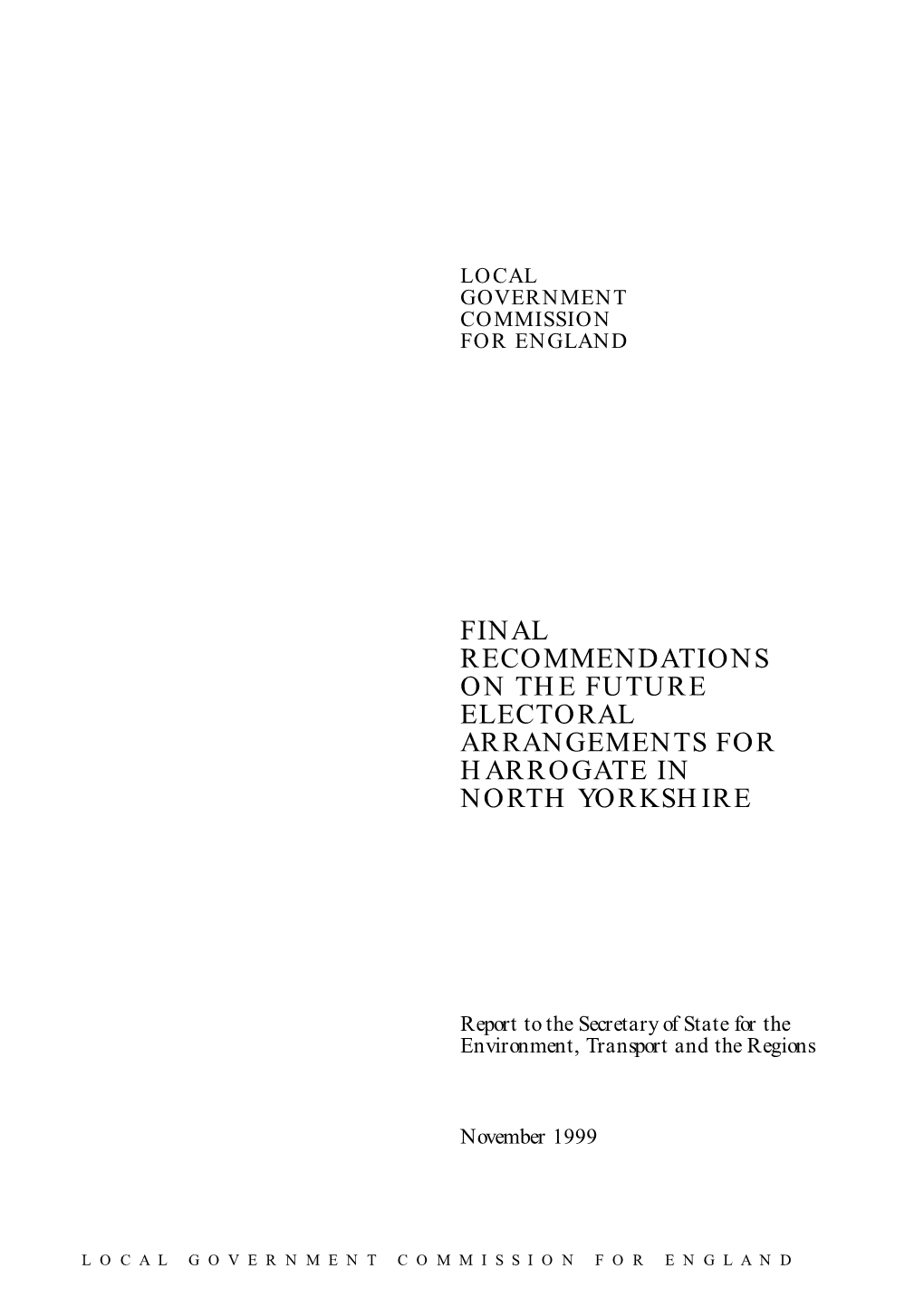 Final Recommendations on the Future Electoral Arrangements for Harrogate in North Yorkshire