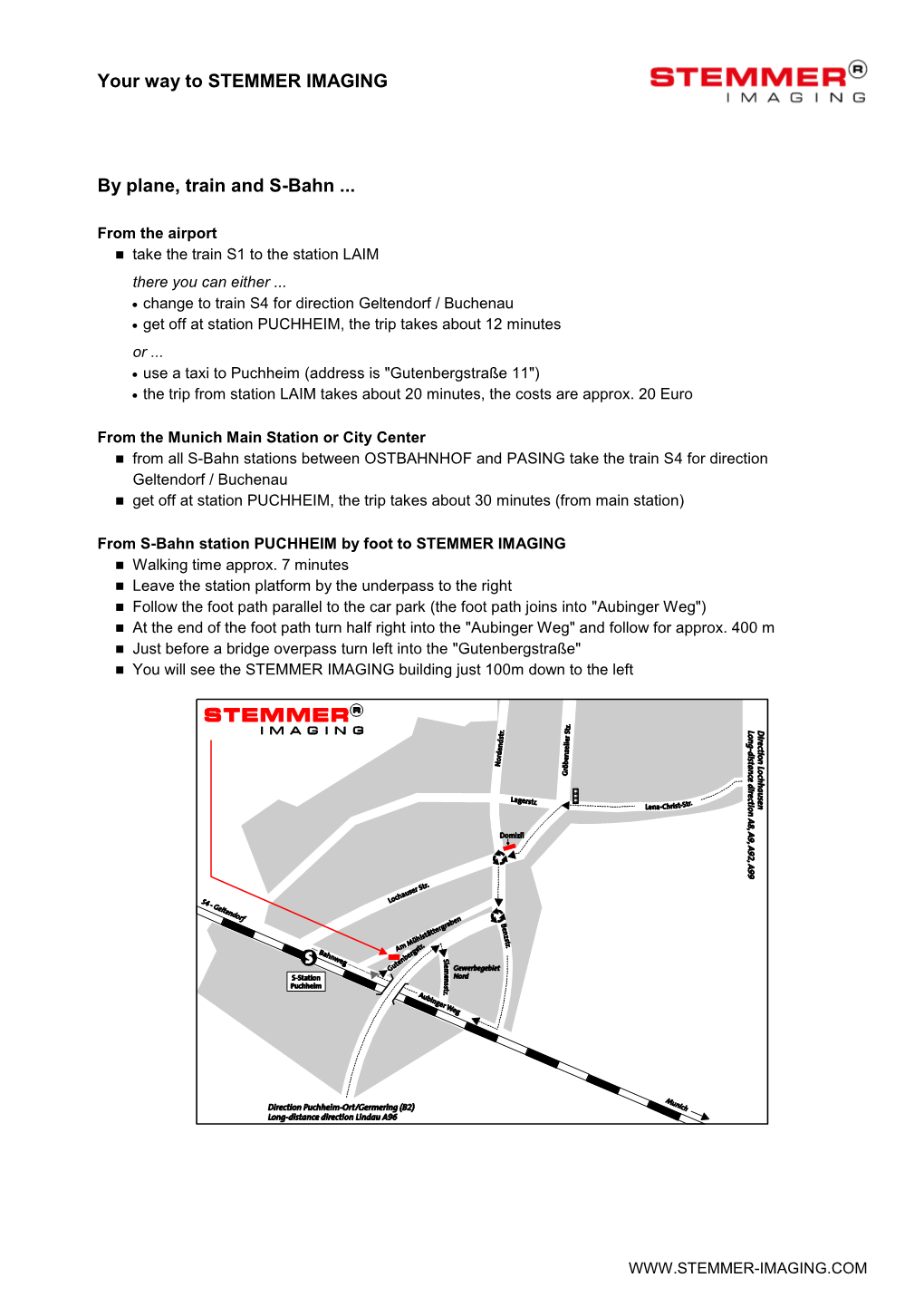 Your Way to STEMMER IMAGING by Plane, Train and S-Bahn