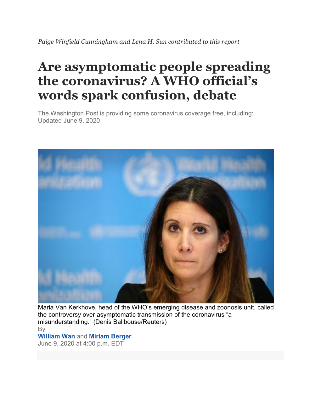 Are Asymptomatic People Spreading the Coronavirus? a WHO Official's