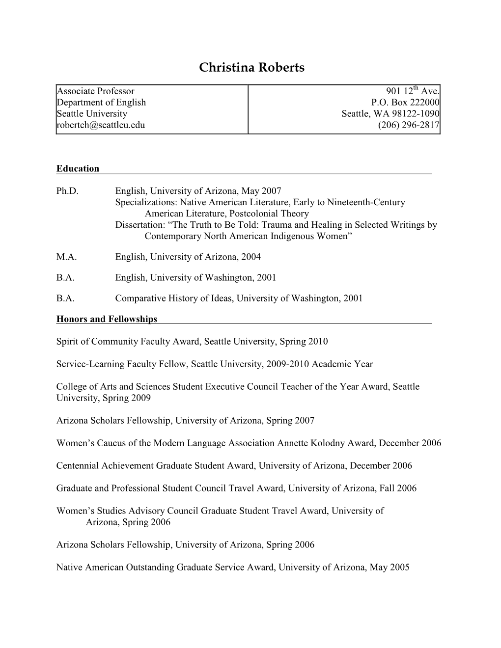 Christina Roberts CV