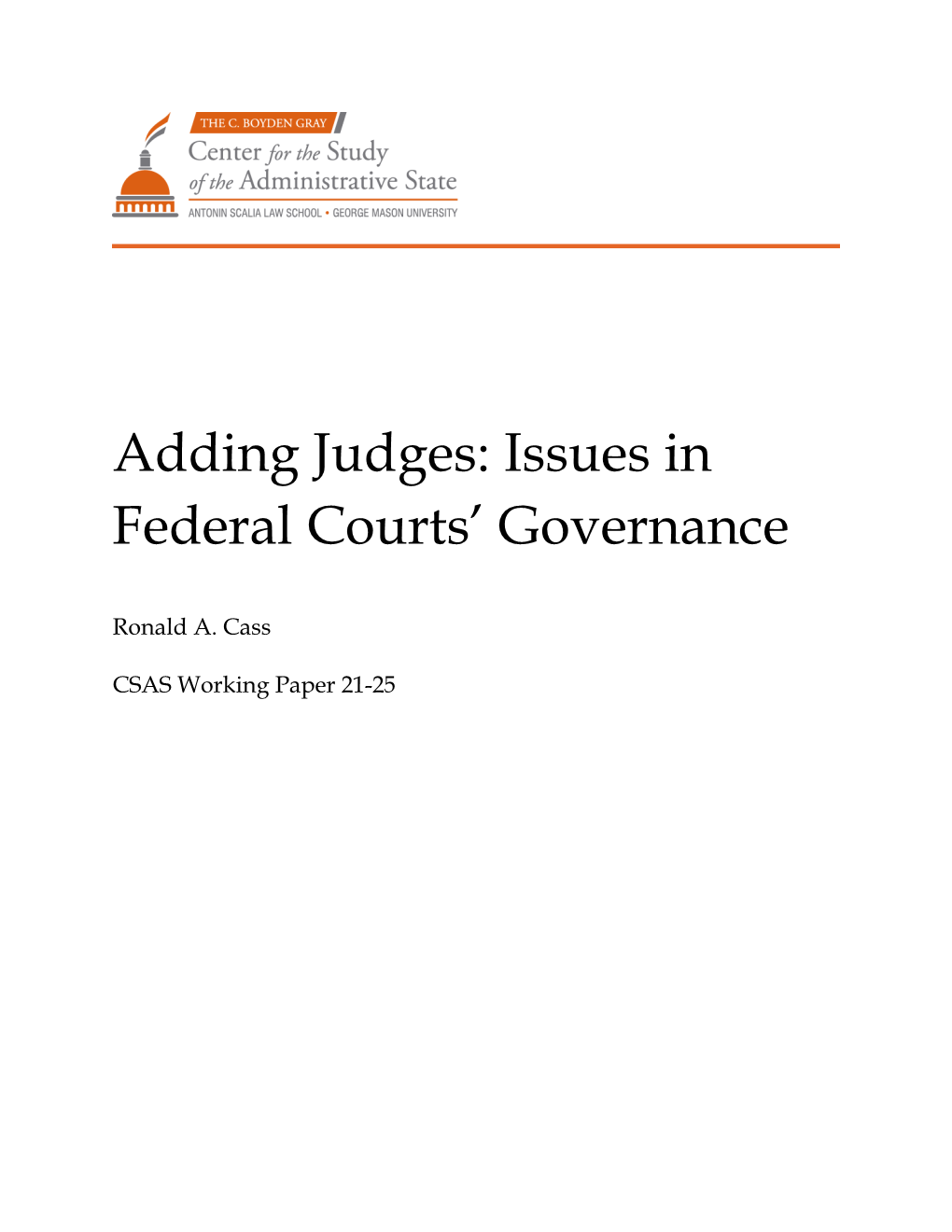 Adding Judges: Issues in Federal Courts’ Governance
