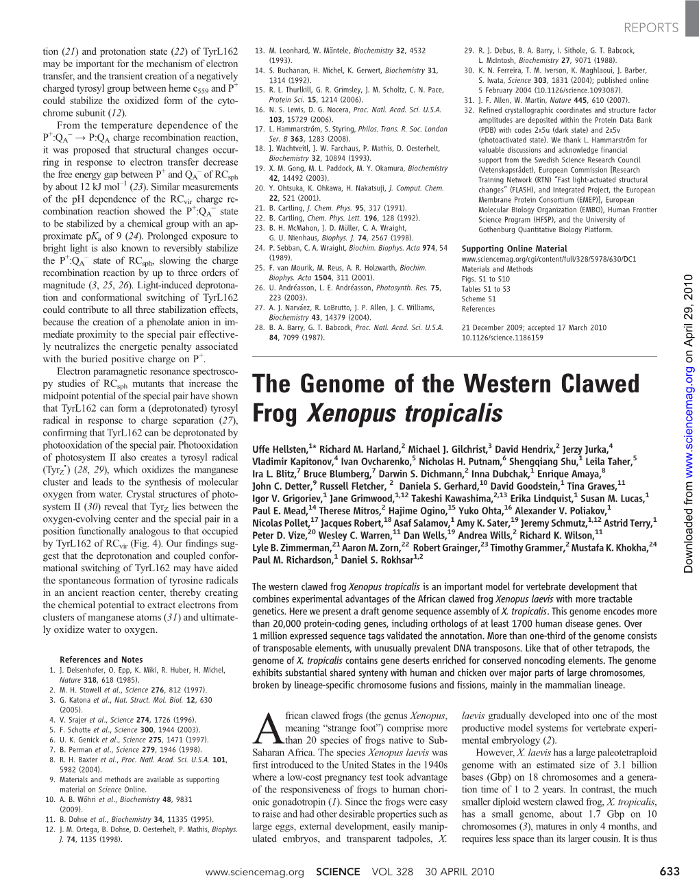 The Genome of the Western Clawed Frog Xenopus Tropicalis