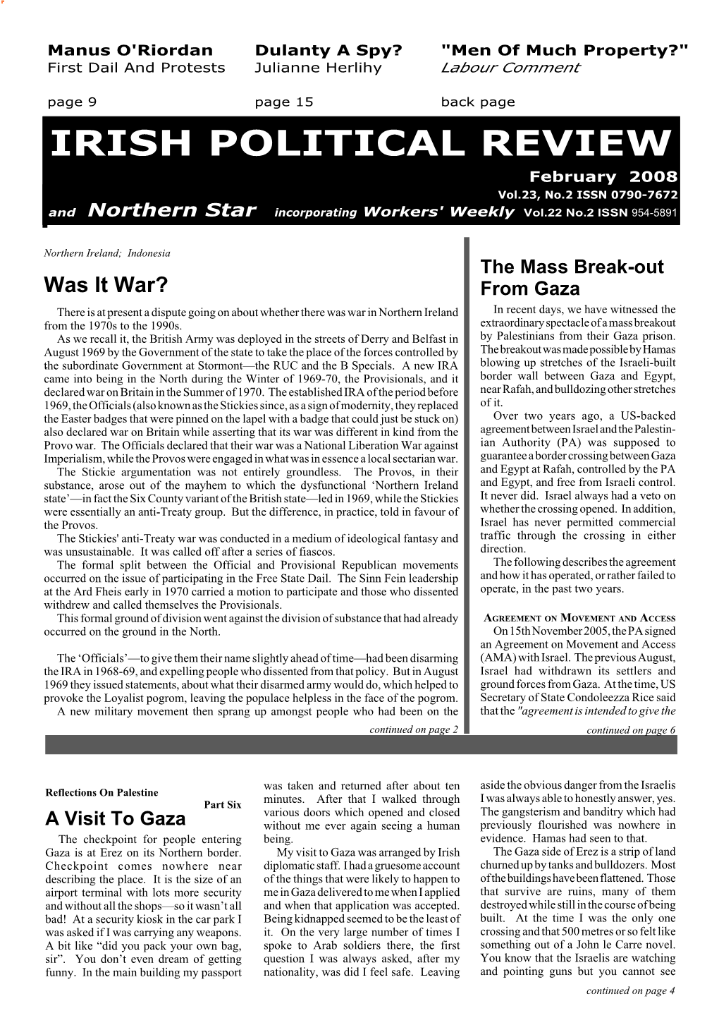 Irish Political Review, February 2008