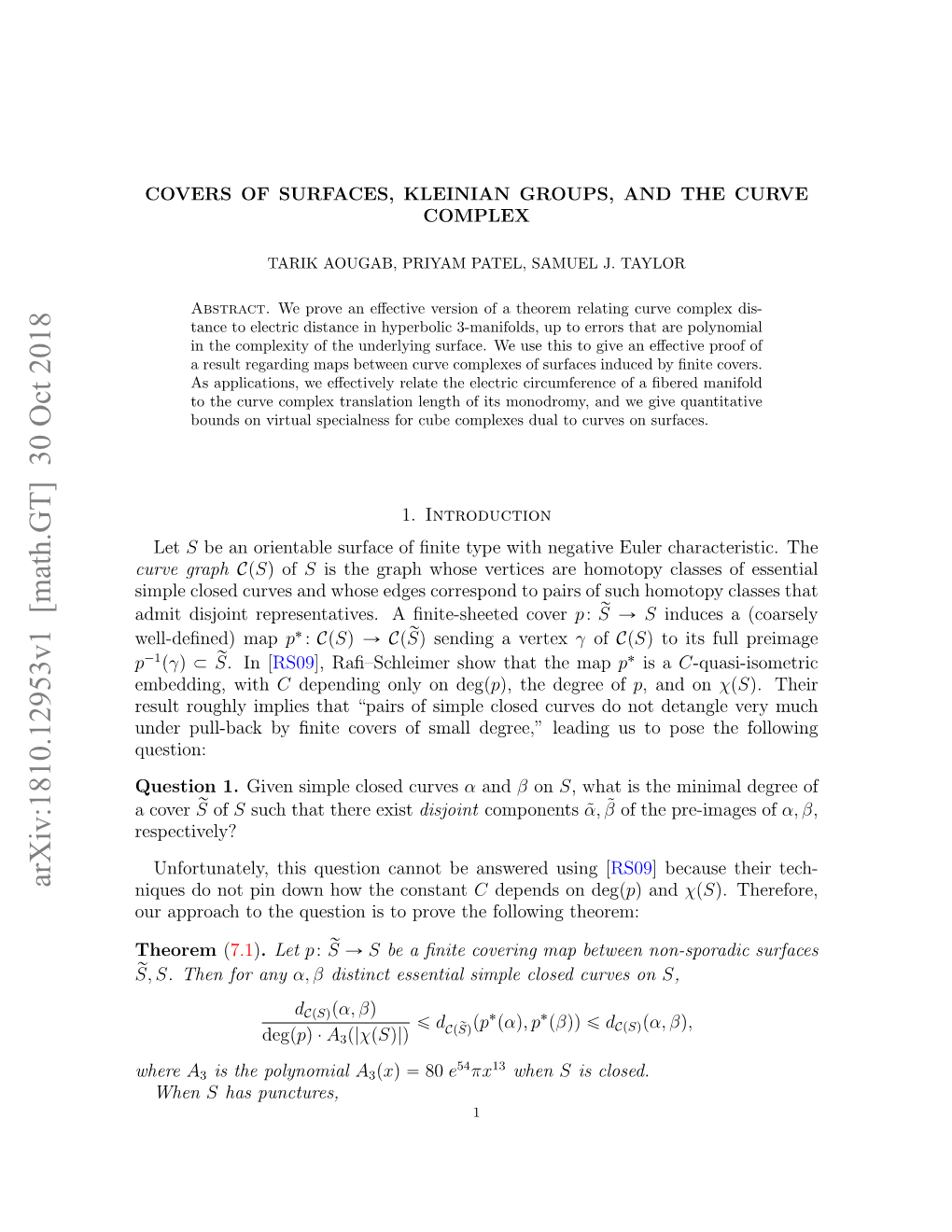 Covers of Surfaces, Kleinian Groups, and the Curve Complex