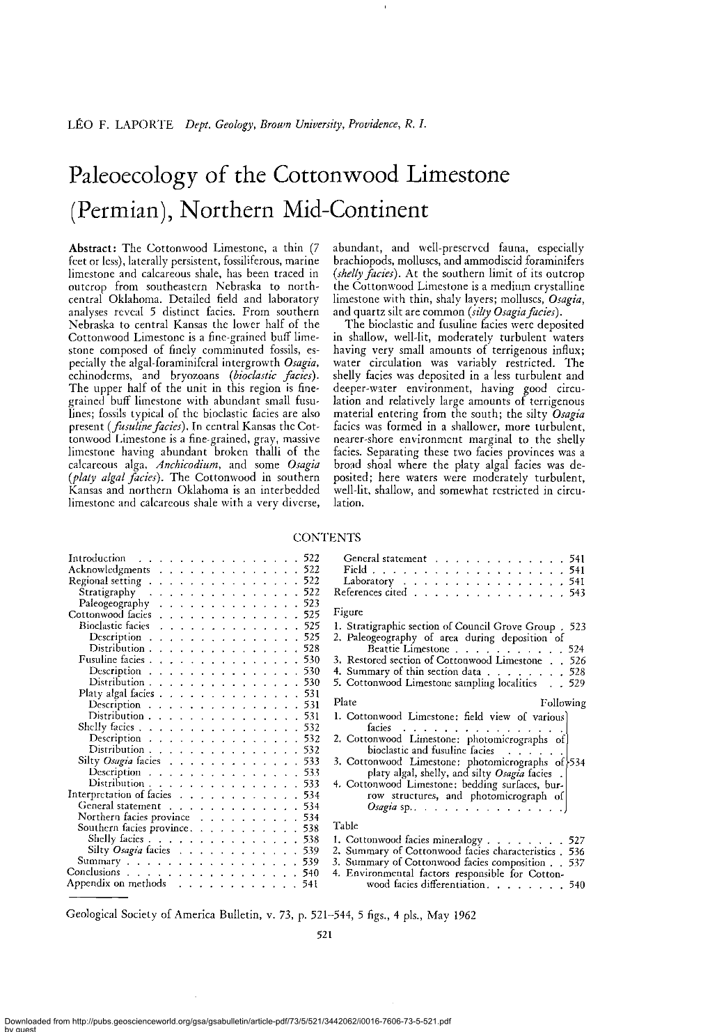 LEO F. LAPORTE Dept. Geology, Brown University, Providence, R. I