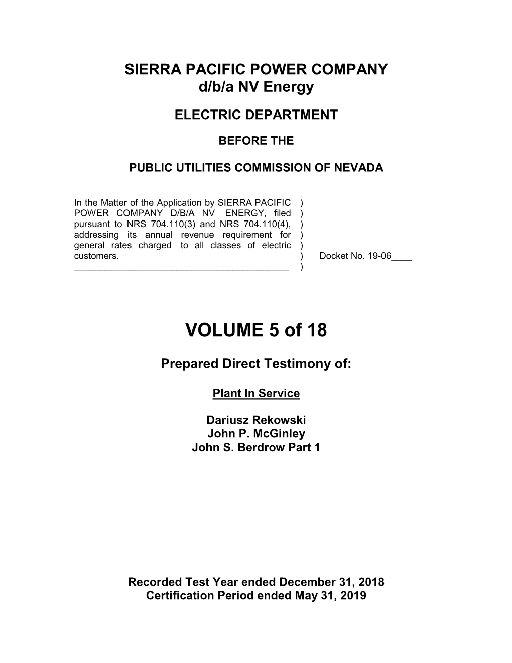 (SPPC) 2019 Electric General Rate Case Volume 5