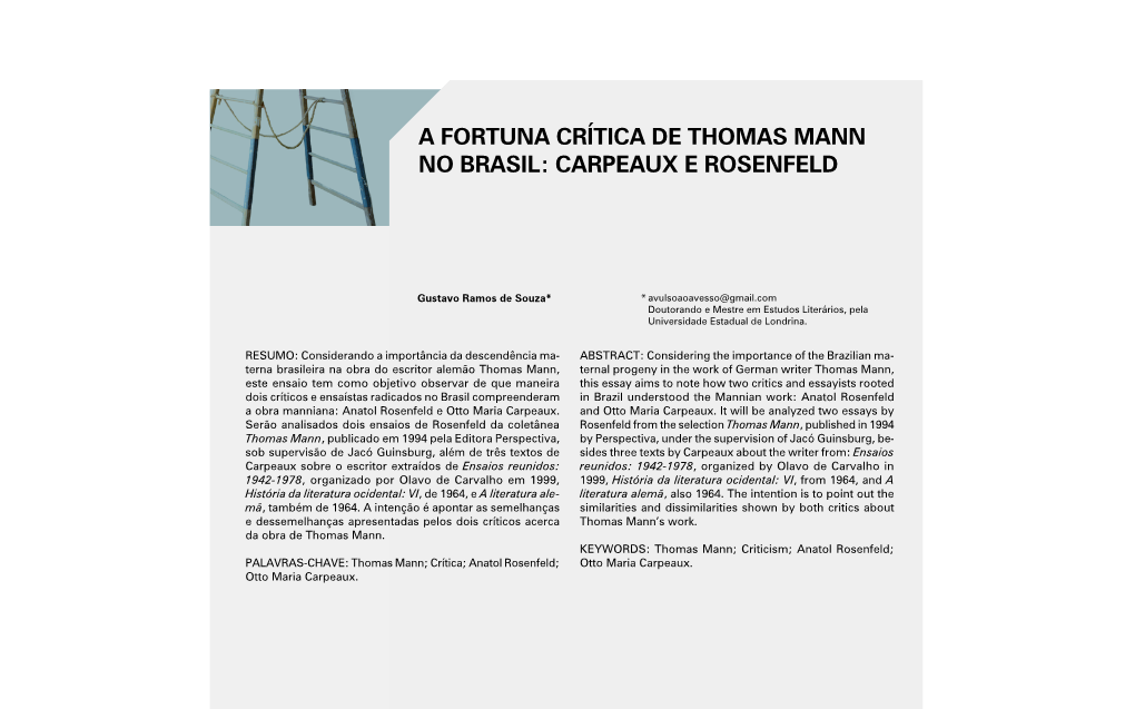 A Fortuna Crítica De Thomas Mann No Brasil: Carpeaux E Rosenfeld