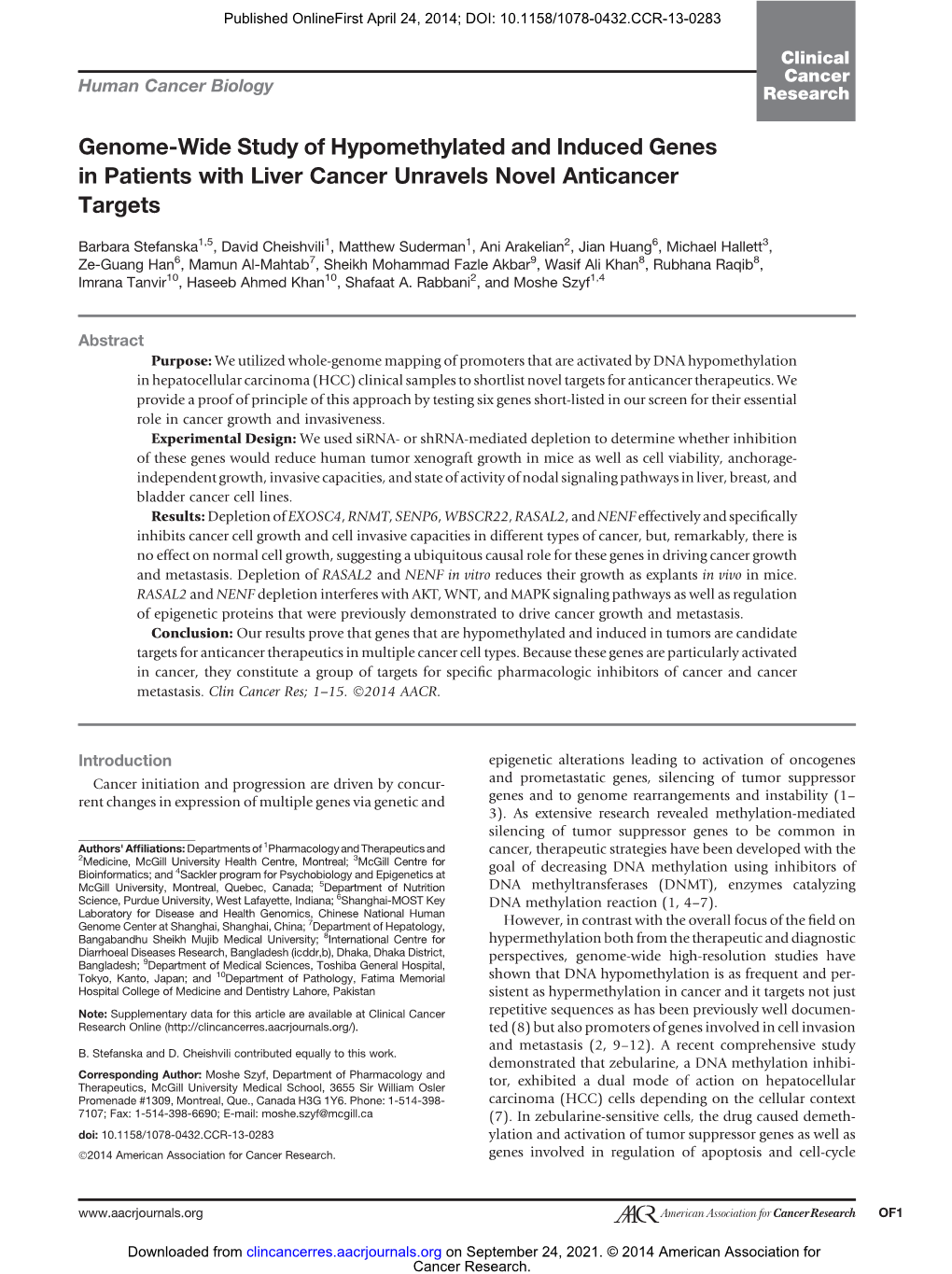 Genome-Wide Study of Hypomethylated and Induced Genes in Patients with Liver Cancer Unravels Novel Anticancer Targets