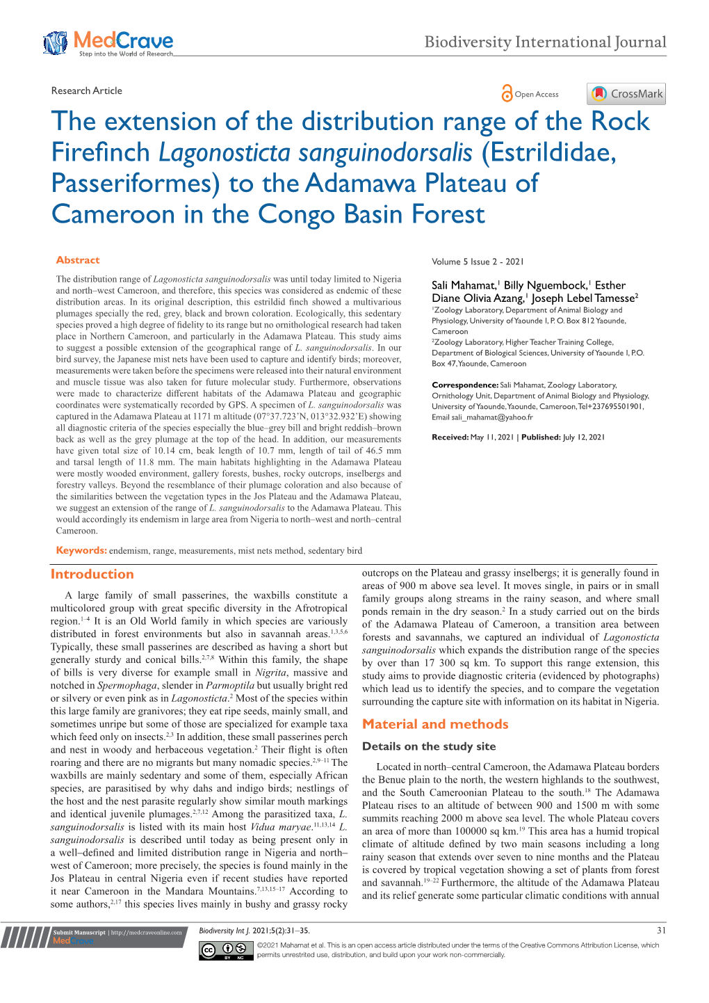 The Extension of the Distribution Range of the Rock Firefinch Lagonosticta