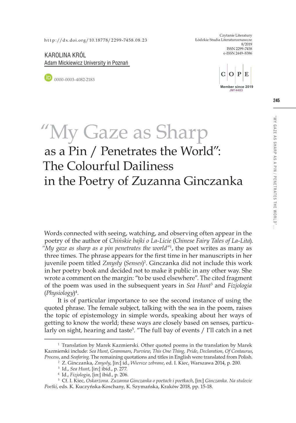 The Colourful Dailiness in the Poetry of Zuzanna Ginczanka