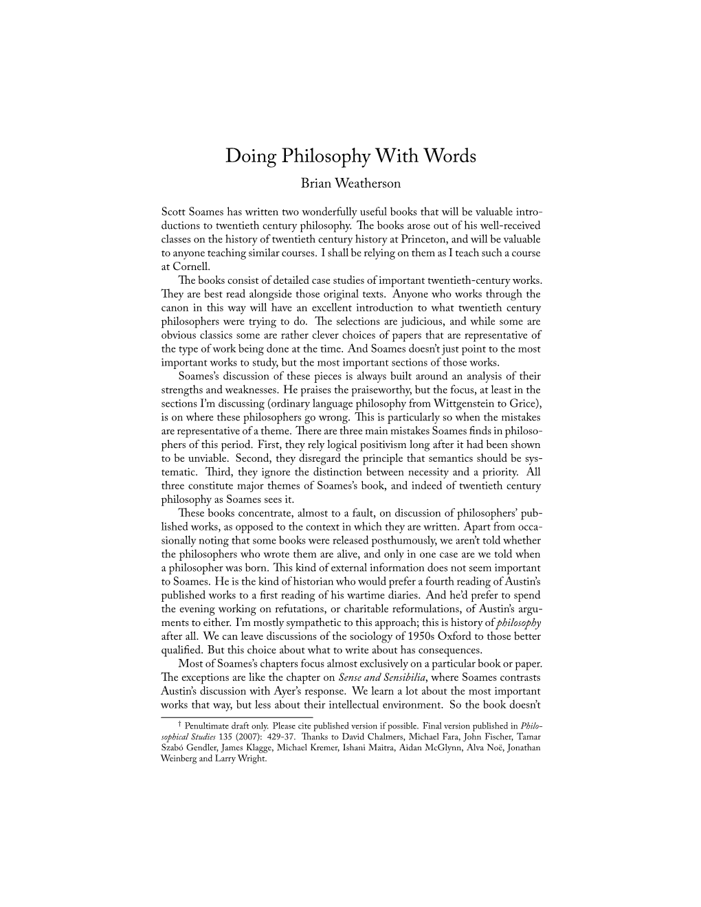 Doing Philosophy with Words Brian Weatherson