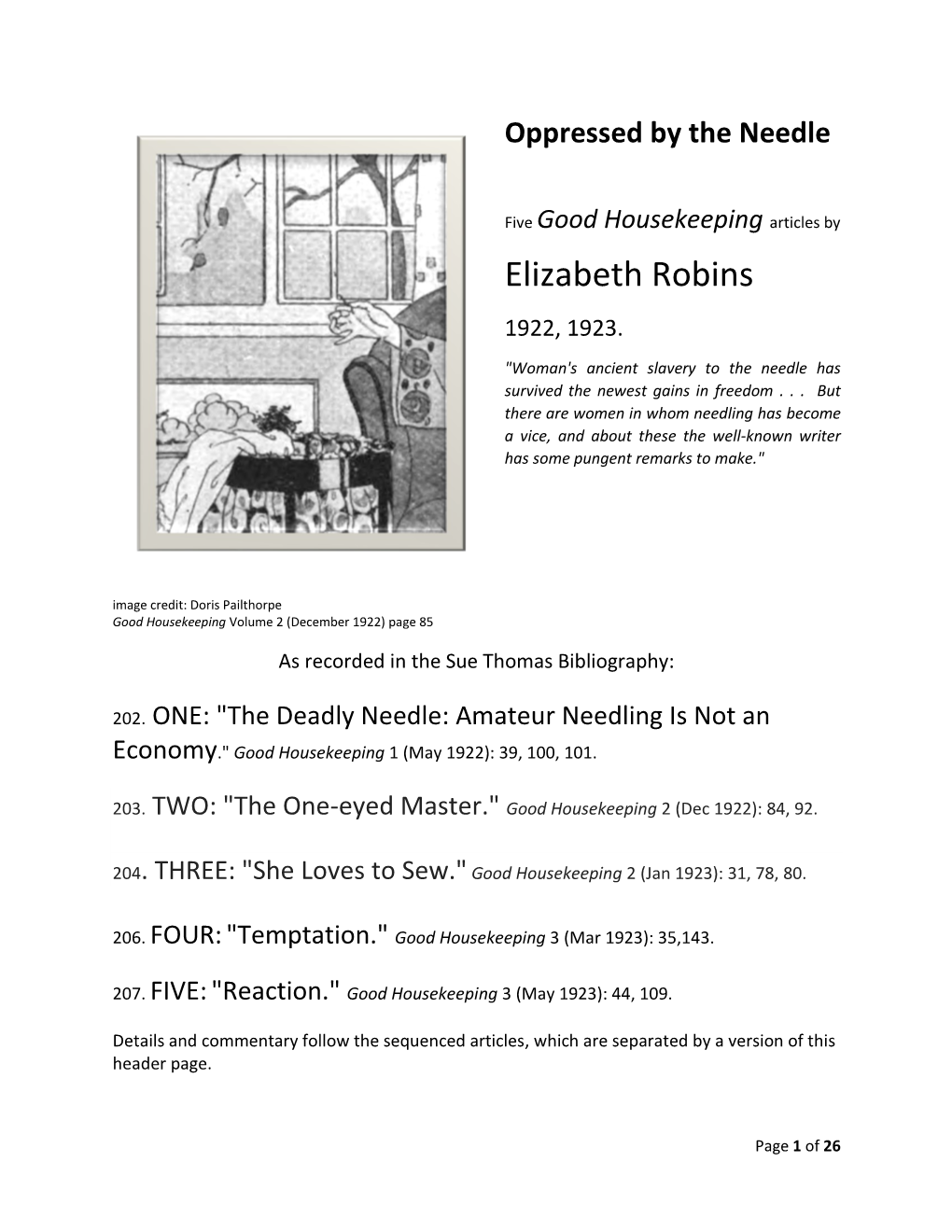 Five Good Housekeeping Articles by Elizabeth Robins 1922, 1923