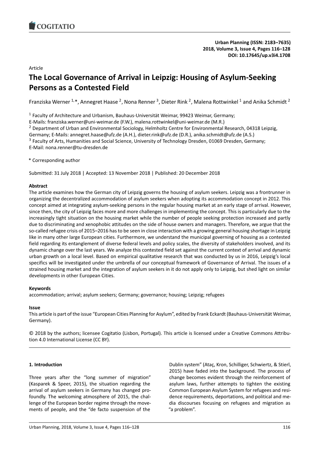 The Local Governance of Arrival in Leipzig: Housing of Asylum-Seeking Persons As a Contested Field