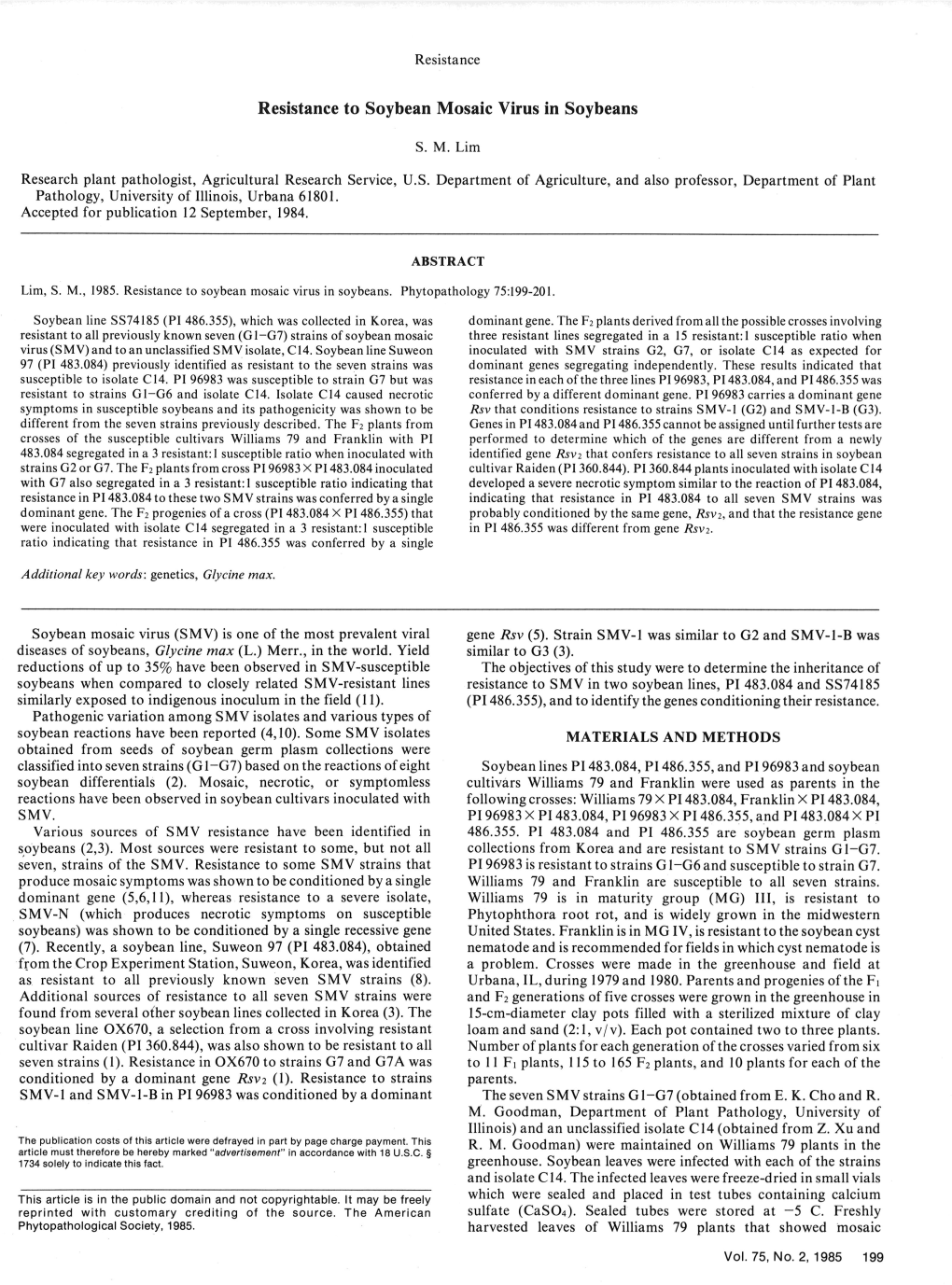 Resistance to Soybean Mosaic Virus in Soybeans