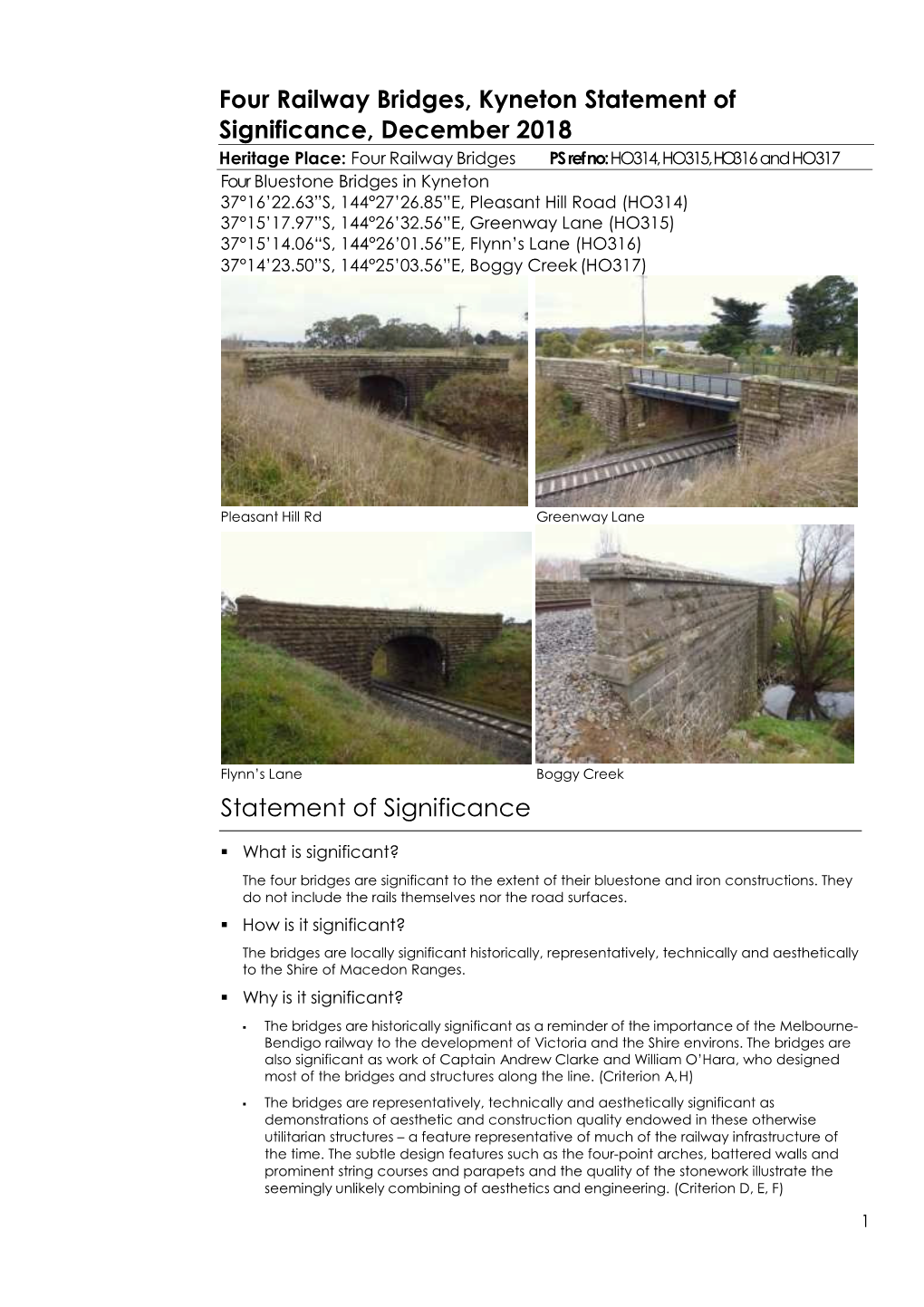 Four Railway Bridges, Kyneton Statement of Significance