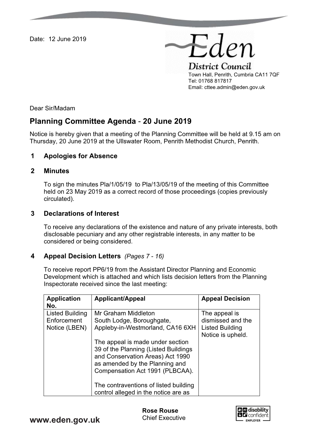(Public Pack)Agenda Document for Planning Committee, 20/06/2019
