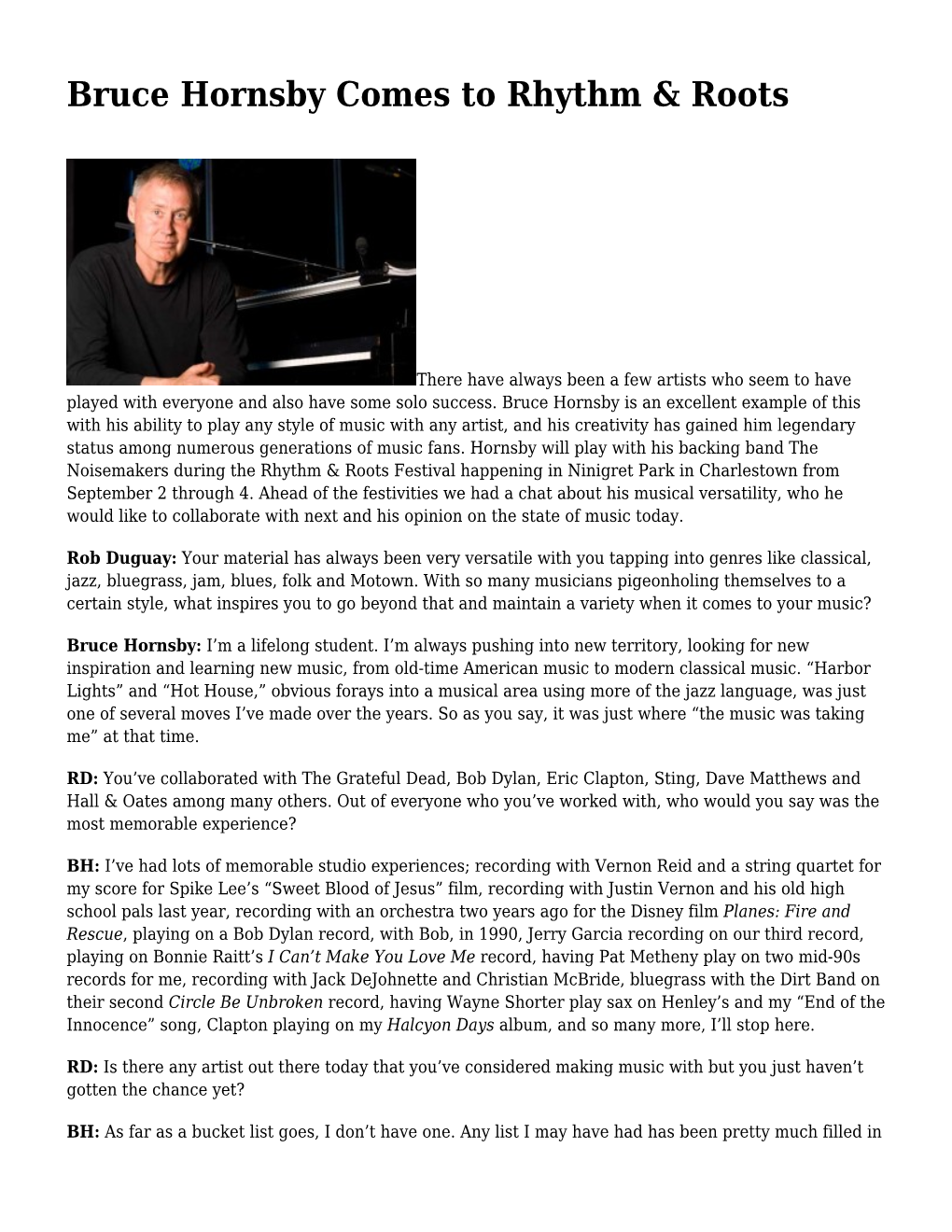 Bruce Hornsby Comes to Rhythm & Roots
