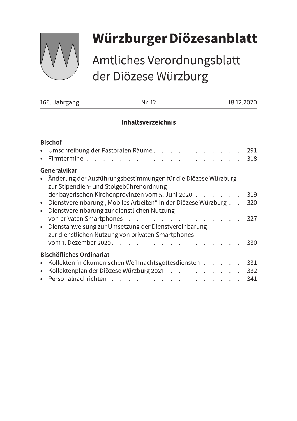 Würzburger Diözesanblatt Amtliches Verordnungsblatt Der Diözese Würzburg