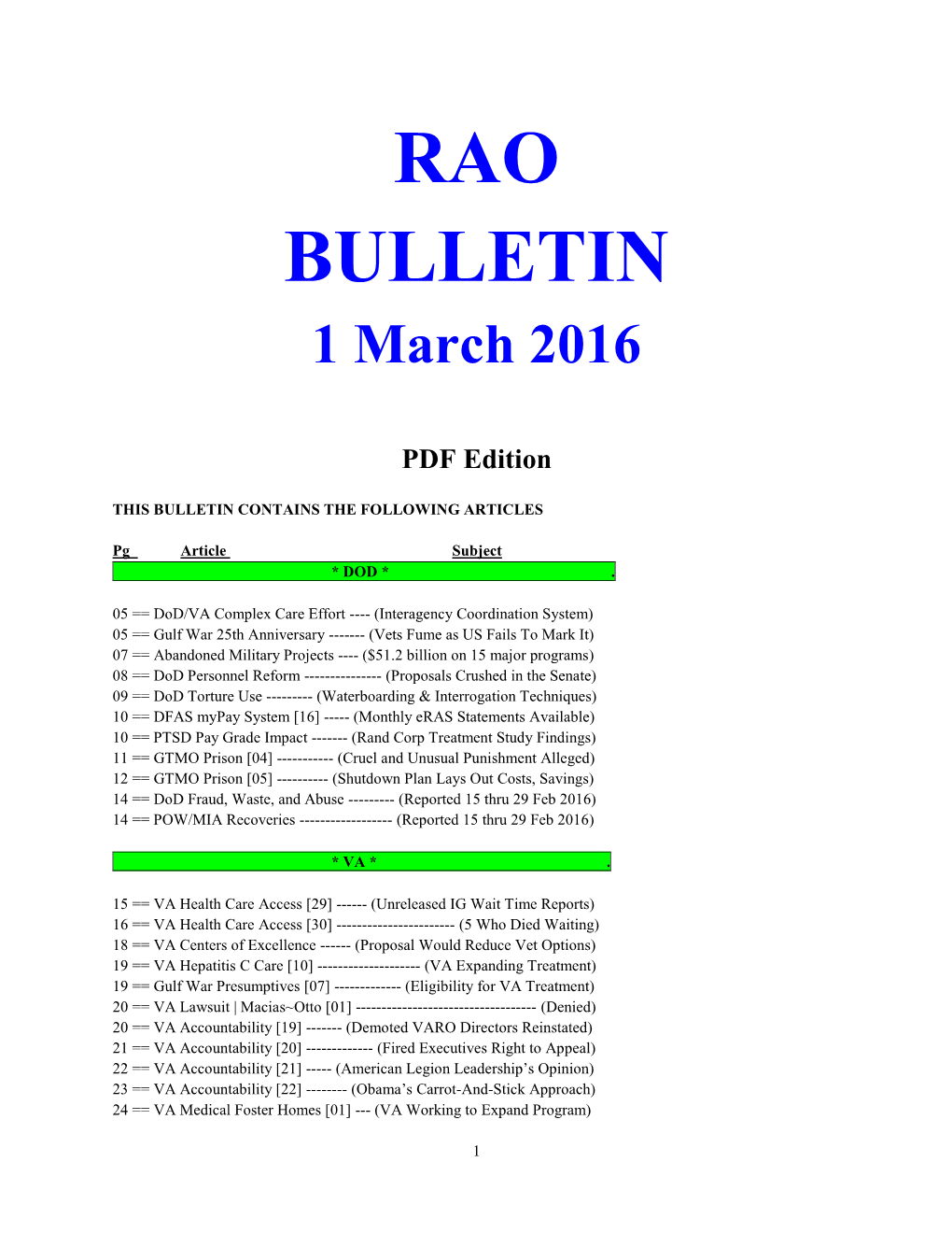 Bulletin 160301 (PDF Edition)