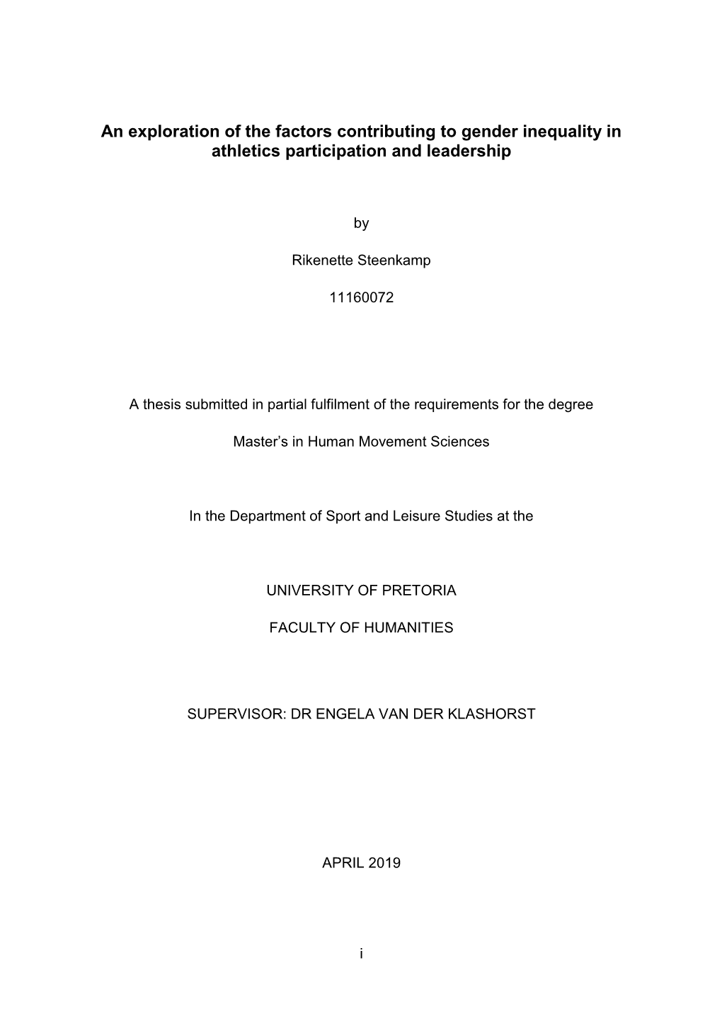 An Exploration of the Factors Contributing to Gender Inequality in Athletics Participation and Leadership