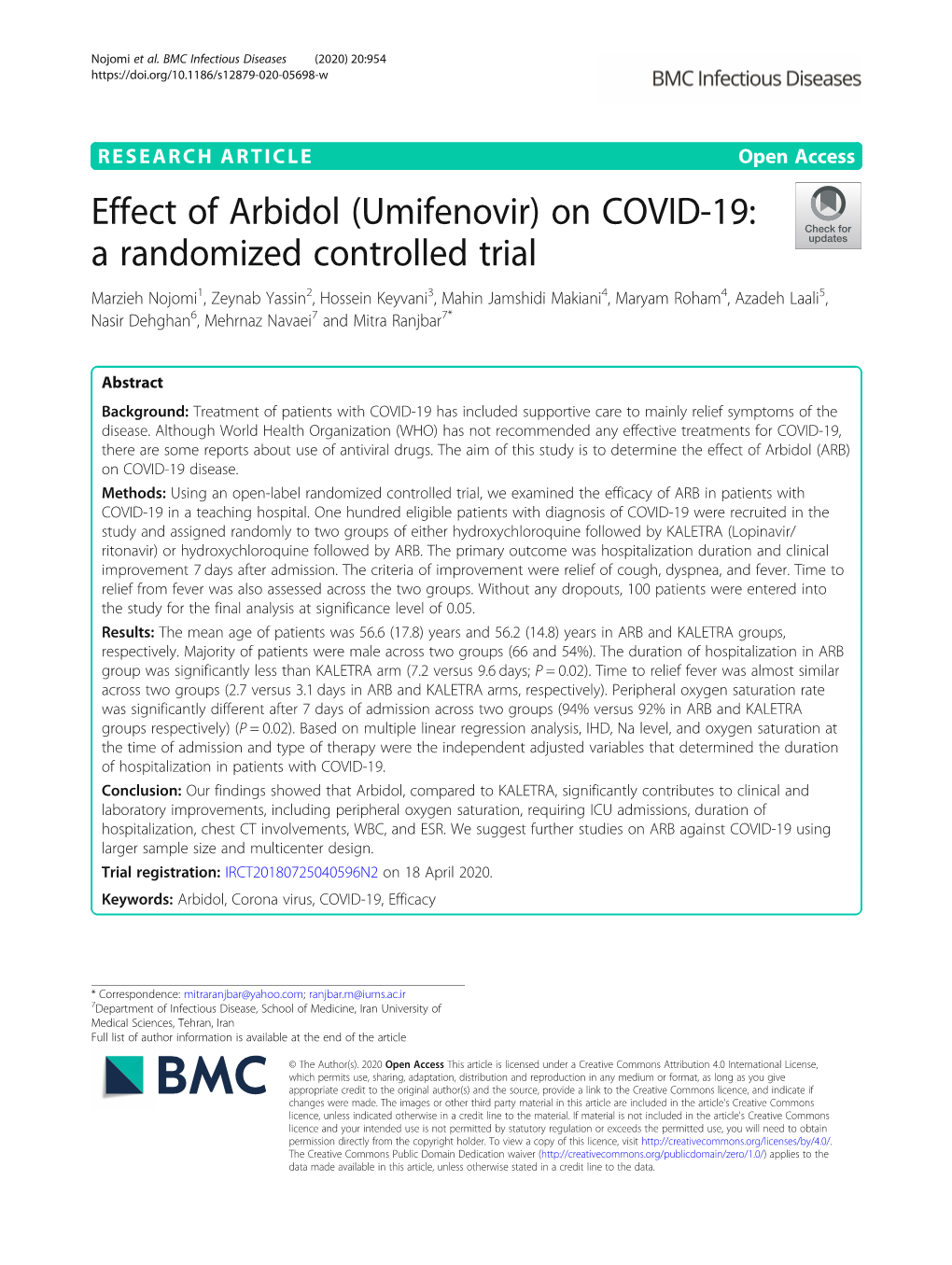 Effect of Arbidol (Umifenovir)