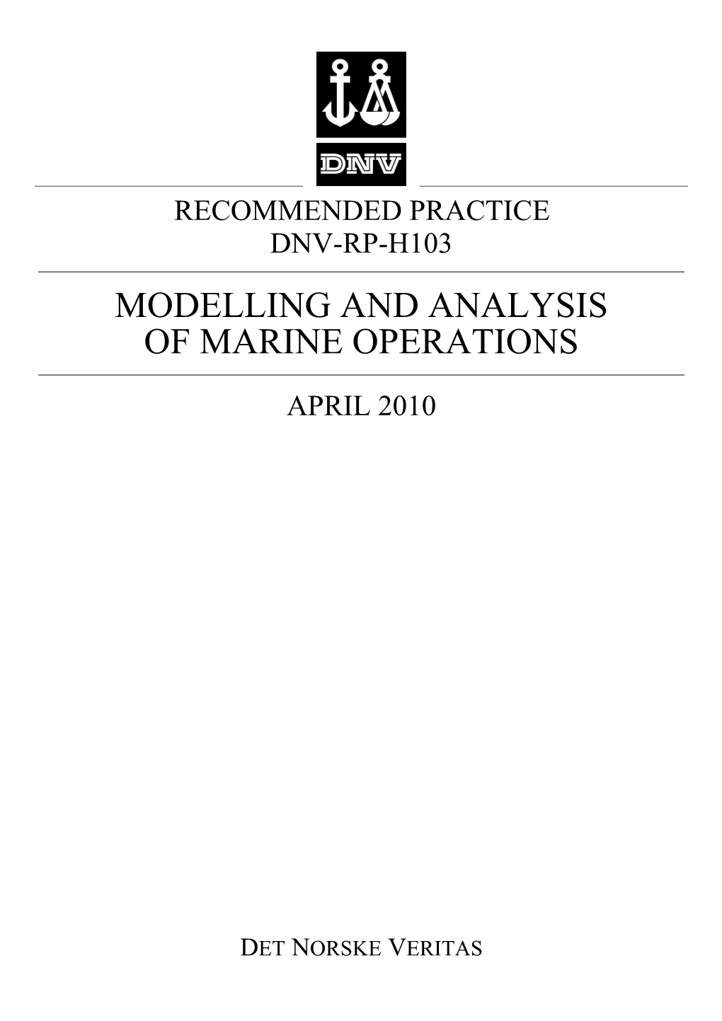 Dnv-Rp-H103 Modelling and Analysis of Marine Operations