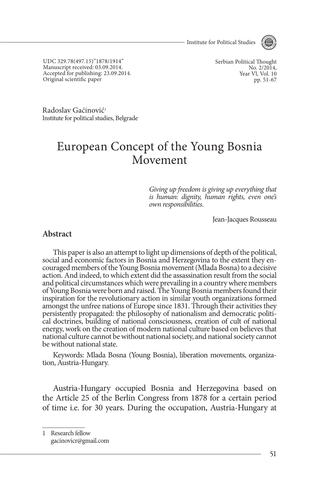 European Concept of the Young Bosnia Movement