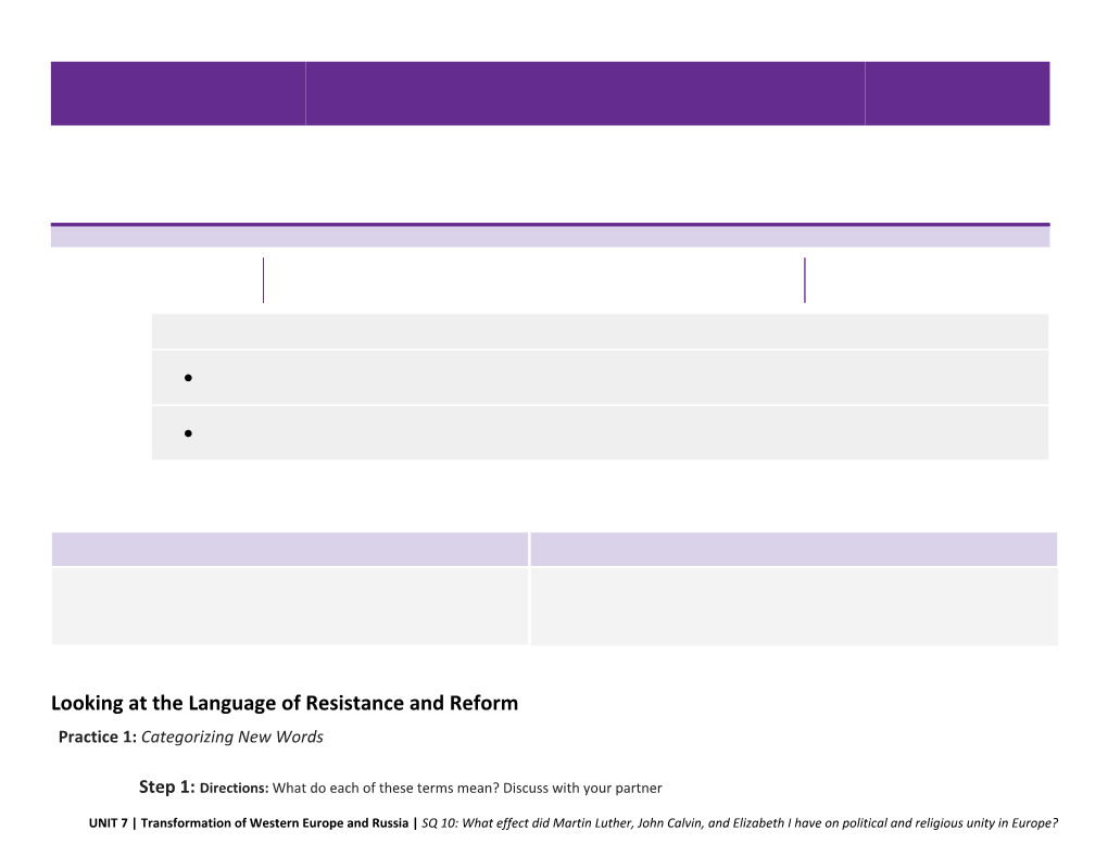 Looking at the Language of Resistance and Reform Practice 1: Categorizing New Words ​