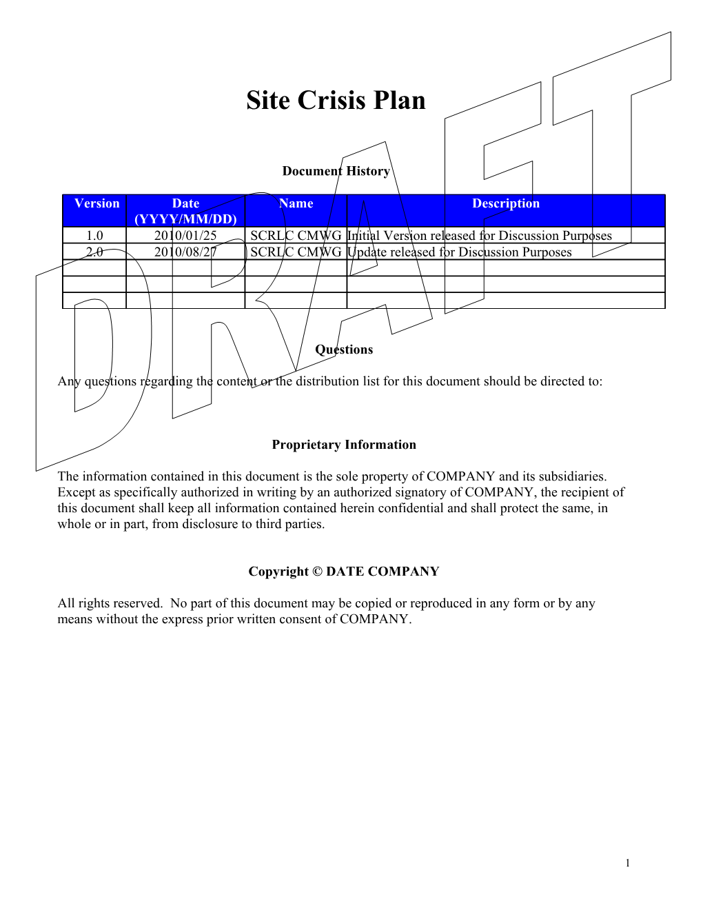 Site Crisis Plan