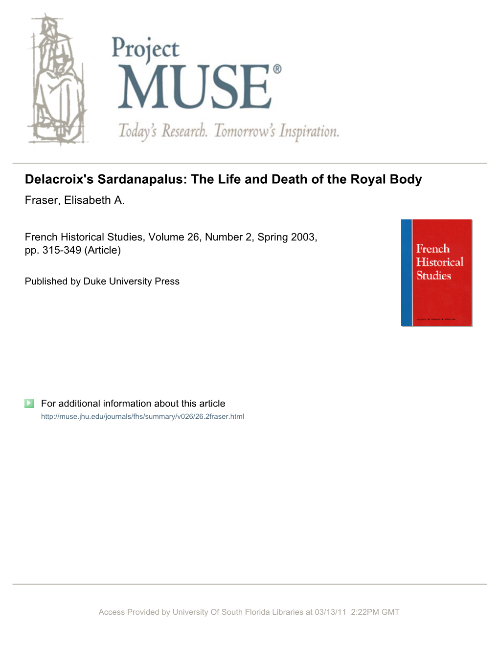 Delacroix's Sardanapalus: the Life and Death of the Royal Body Fraser, Elisabeth A