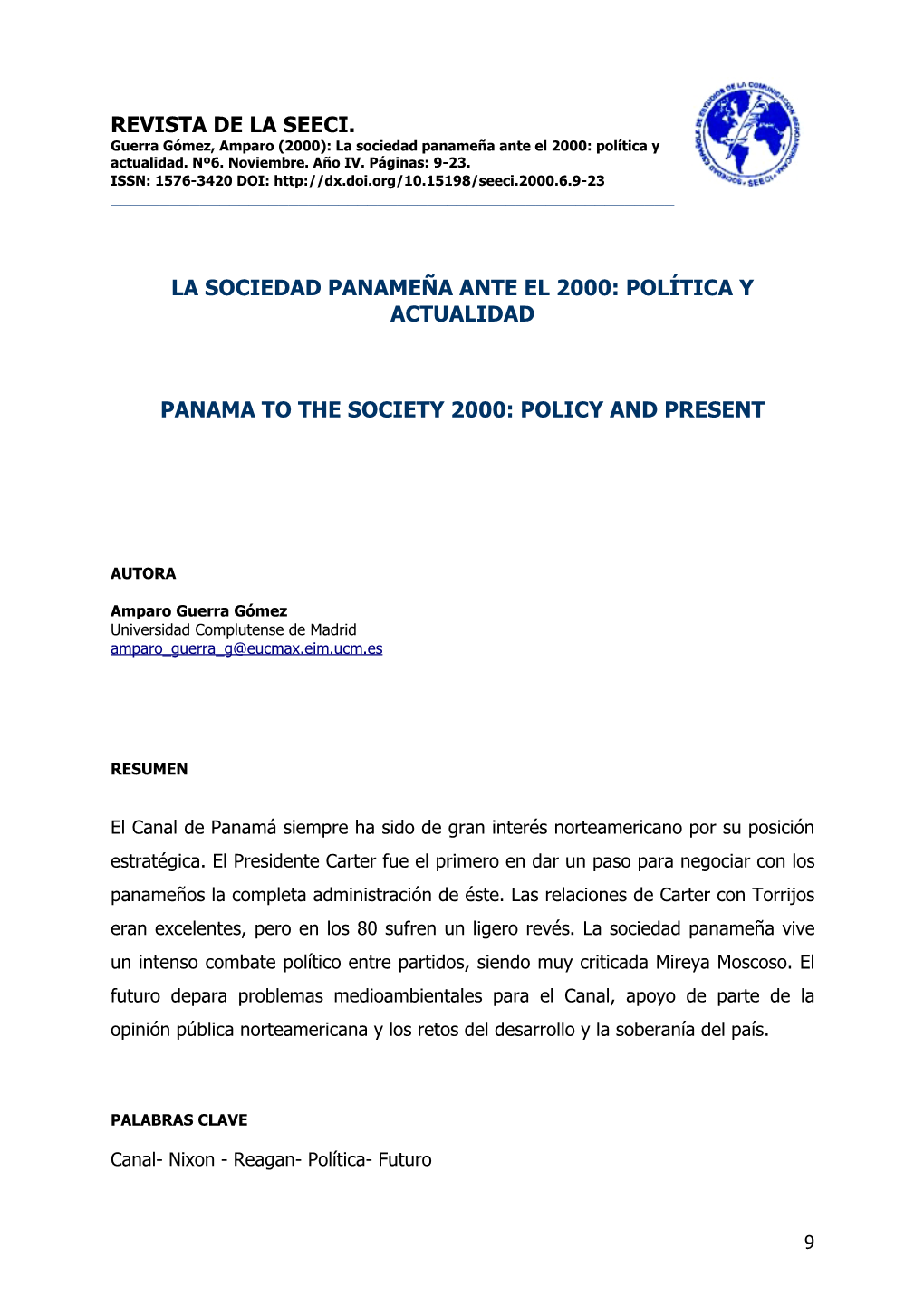 La Sociedad Panameña Ante El 2000: Política Y Actualidad