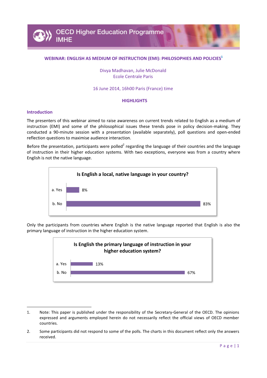 Is English the Primary Language of Instruction in Your Higher Education System?