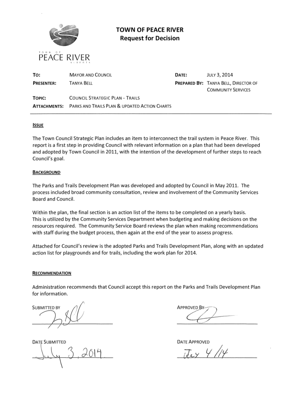 Town of Peace River Parks and Trails Development Plan May 2011