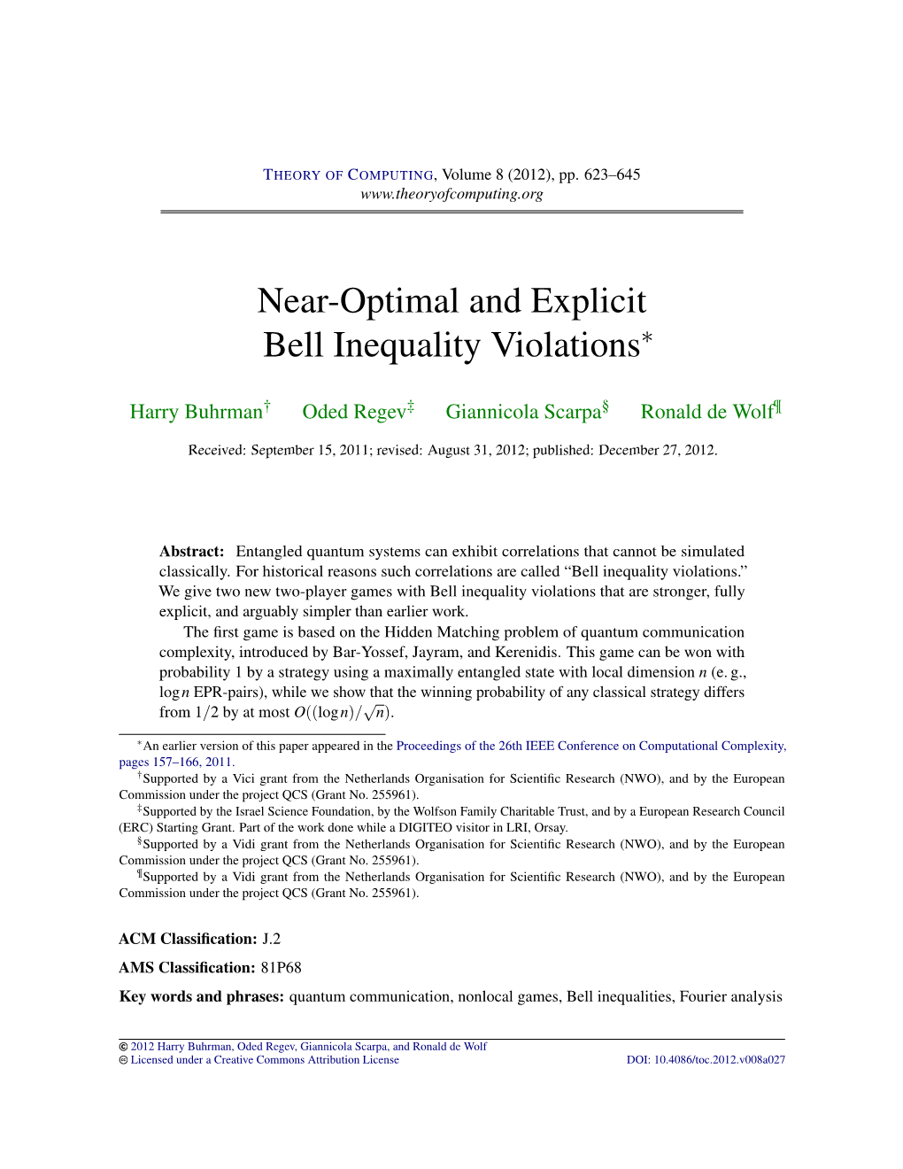 Near-Optimal and Explicit Bell Inequality Violations∗