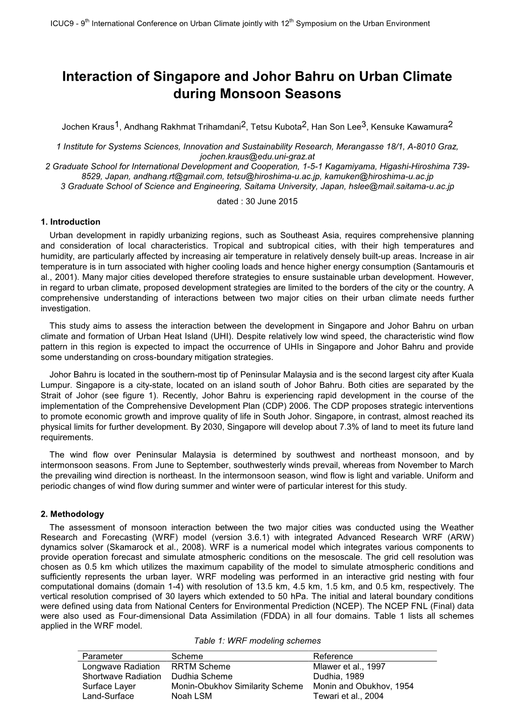 Interaction of Singapore and Johor Bahru on Urban Climate During Monsoon Seasons