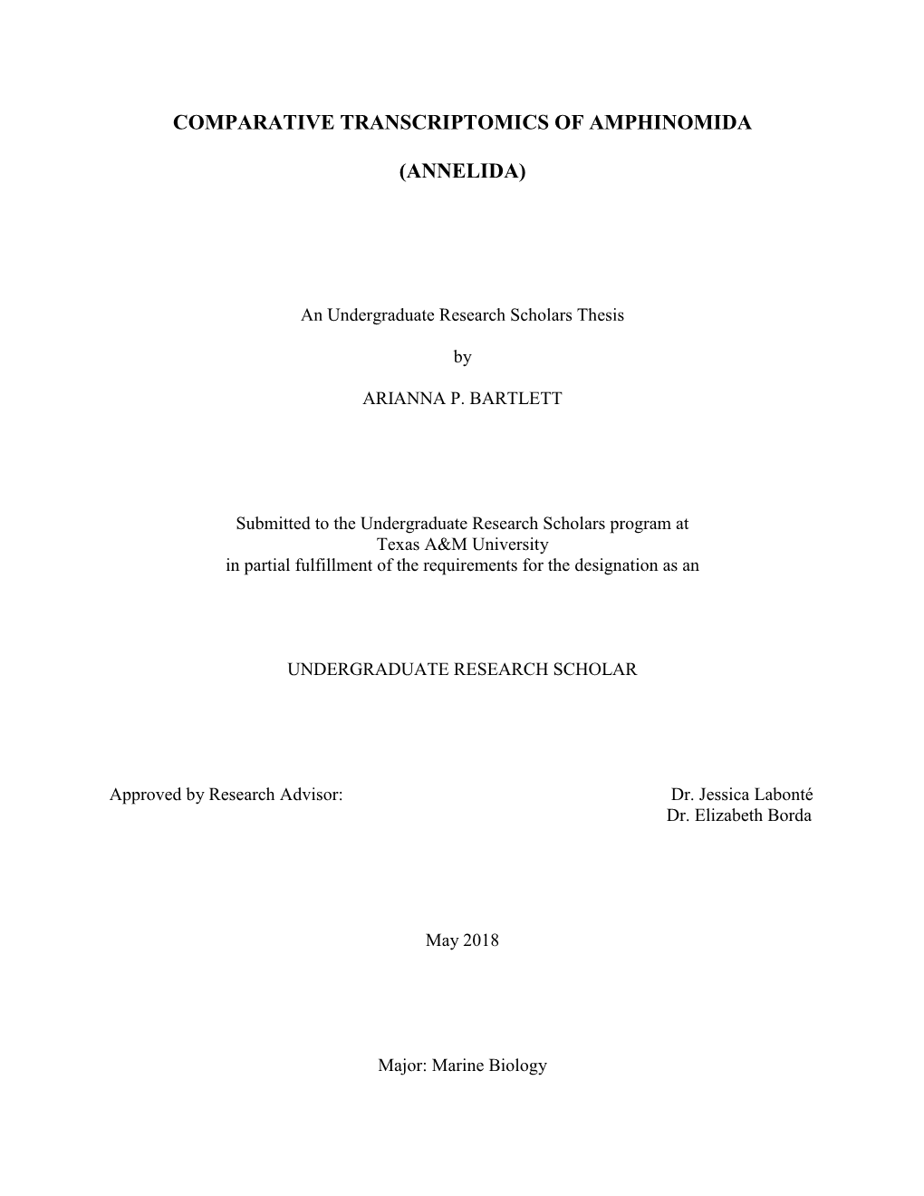 Comparative Transcriptomics of Amphinomida (Annelida)