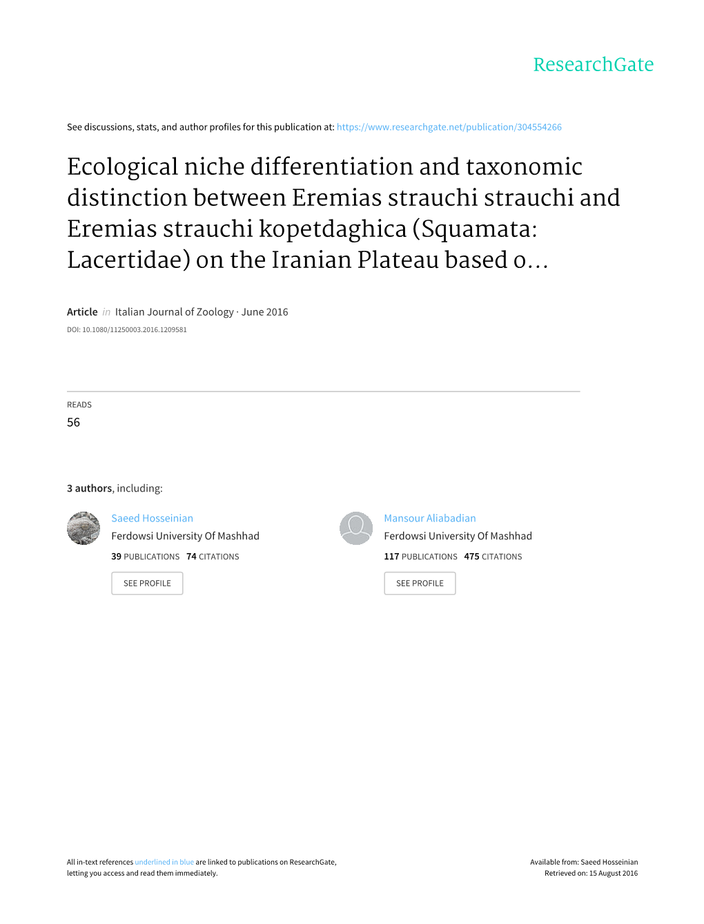 Ecological Niche Differentiation and Taxonomic Distinction Between Eremias Strauchi Strauchi and Eremias Strauchi Kopetdaghica (