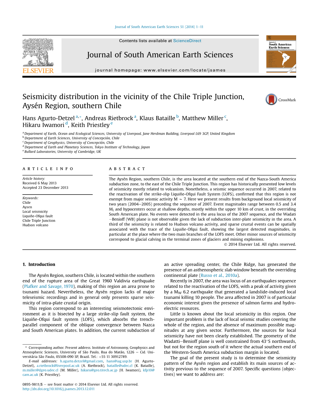 Seismicity Distribution in the Vicinity of the Chile Triple Junction, Aysen