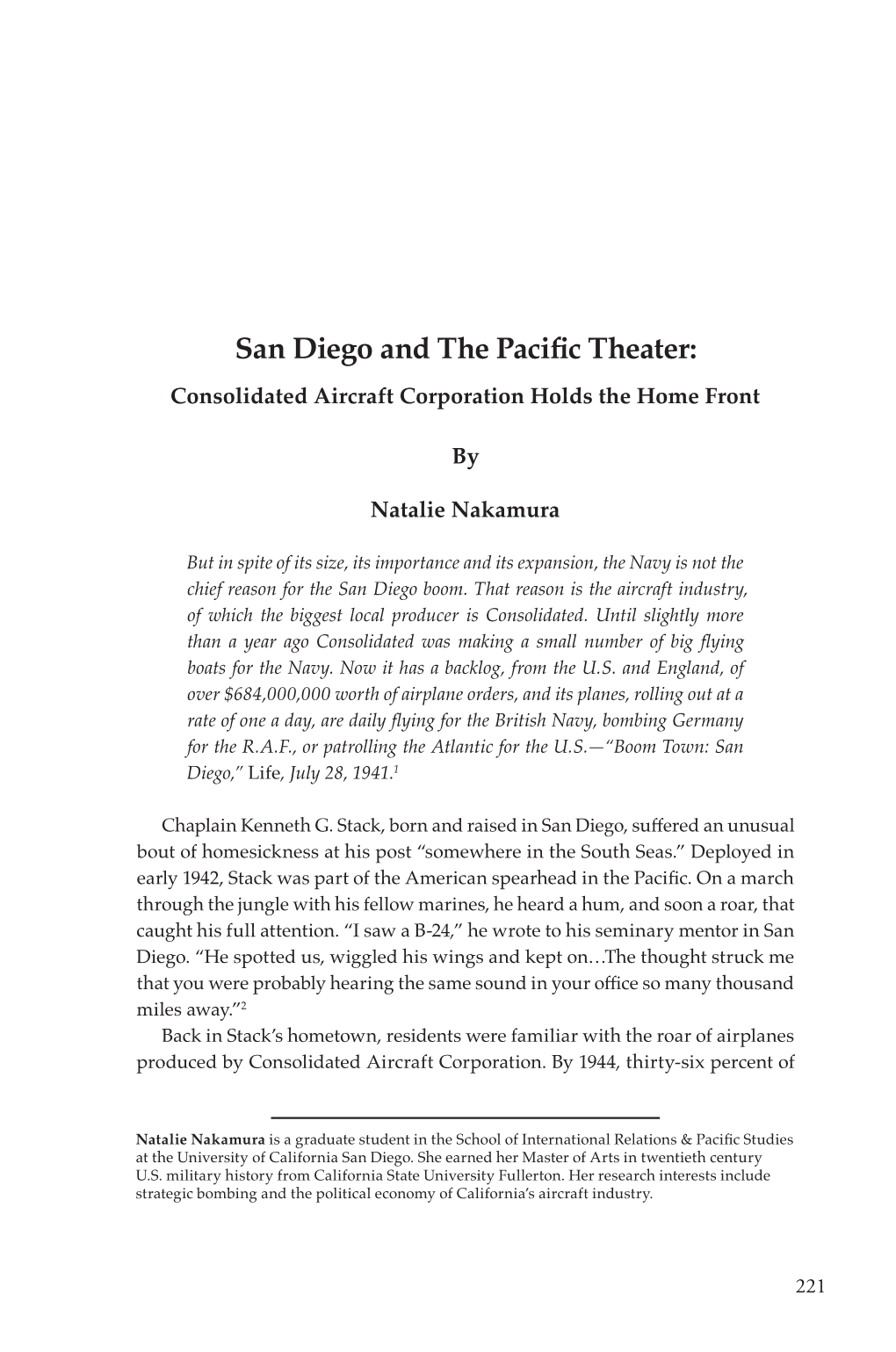 San Diego and the Pacific Theater:Consolidated Aircraft