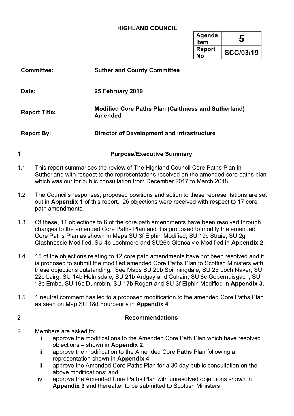 Modified Core Paths Plan (Caithness and Sutherland) Report Title: Amended