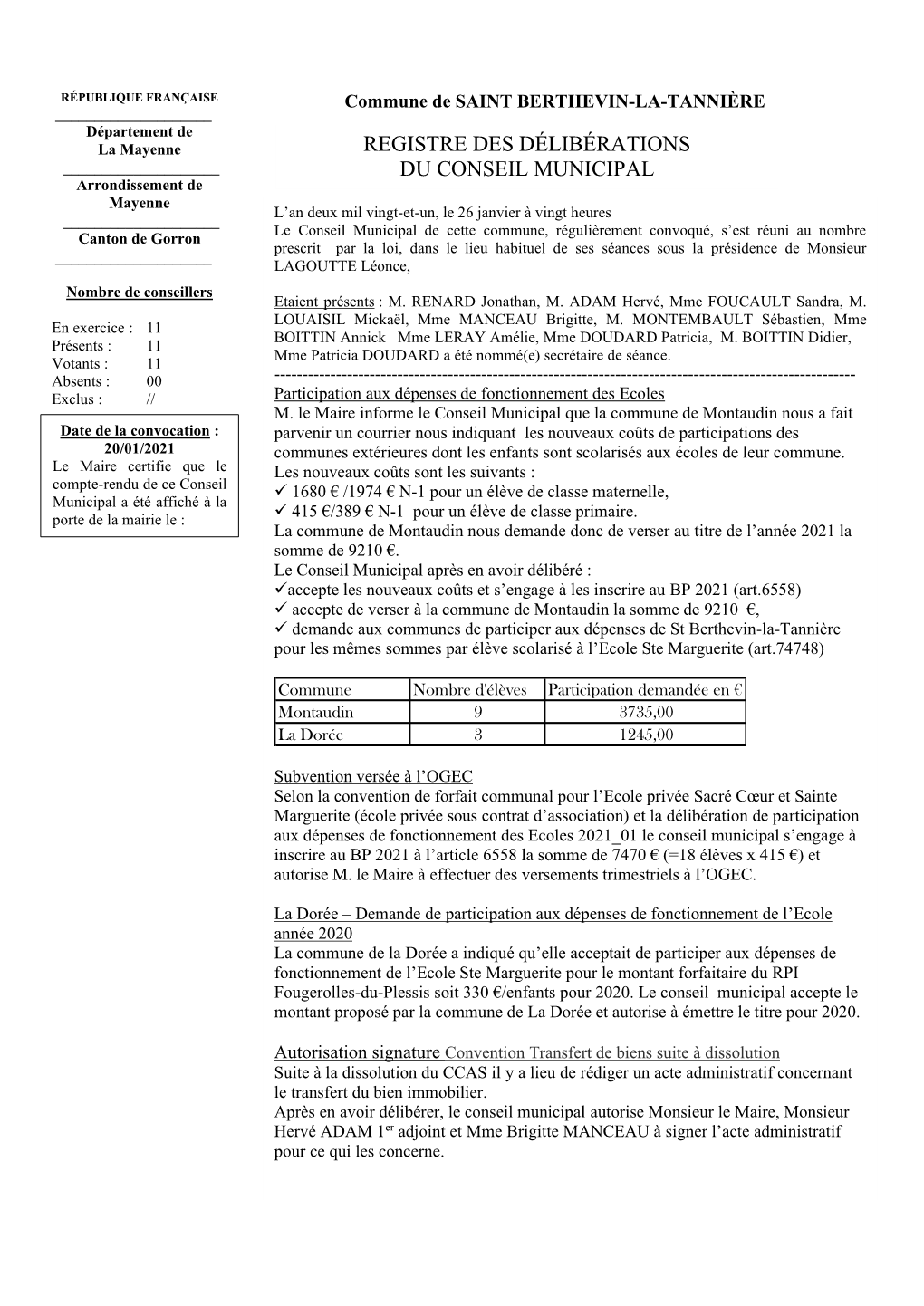 Registre Des Délibérations Du Conseil Municipal