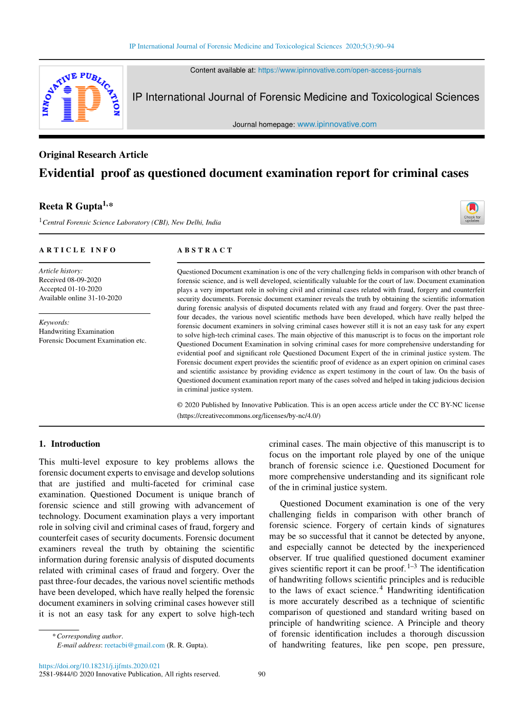 Evidential Proof As Questioned Document Examination Report for Criminal Cases