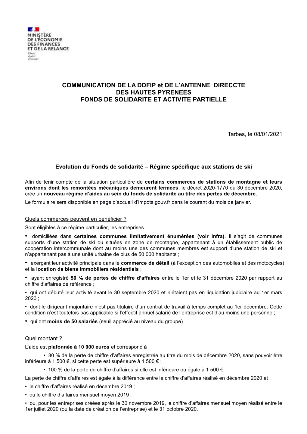 COMMUNICATION DE LA DDFIP Et DE L'antenne DIRECCTE