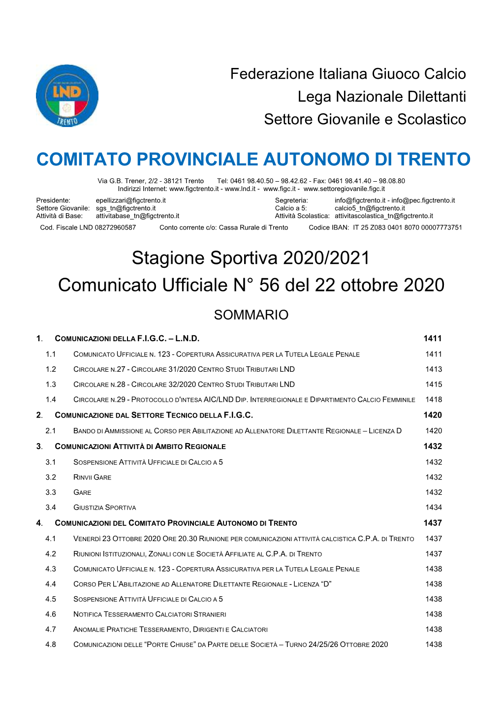 COMITATO PROVINCIALE AUTONOMO DI TRENTO Stagione