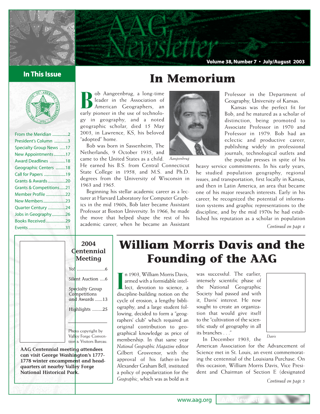 William Morris Davis and the Founding of the AAG in Memorium