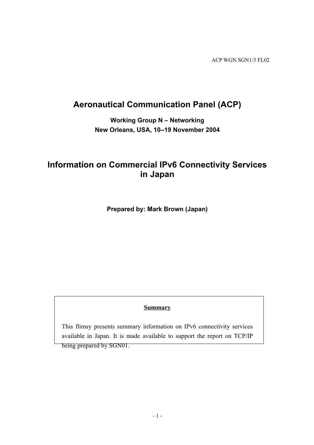 Information on Commercial Ipv6 Connectivity Services in Japan