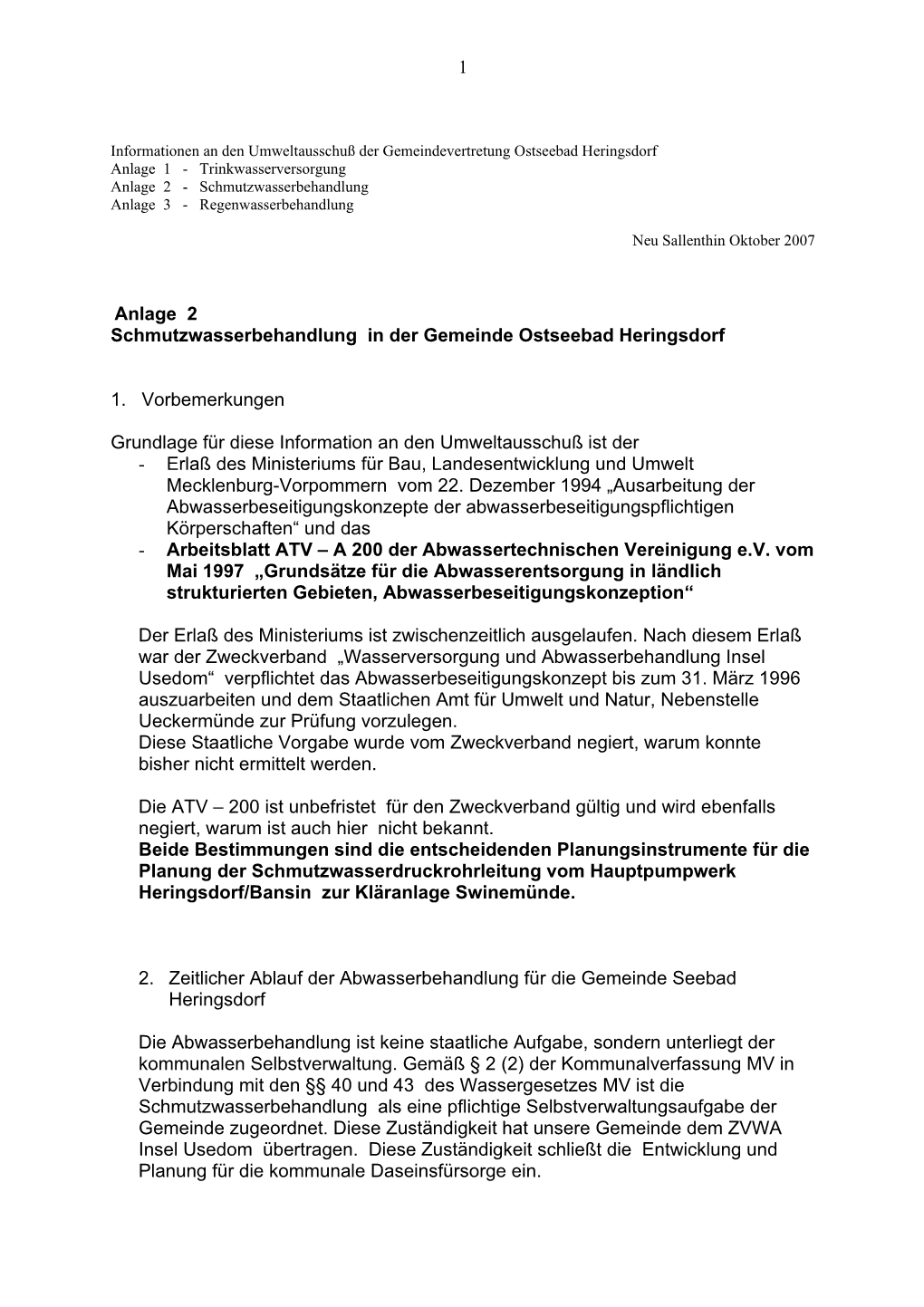 Anlage 2 Schmutzwasserbehandlung in Der Gemeinde Ostseebad Heringsdorf