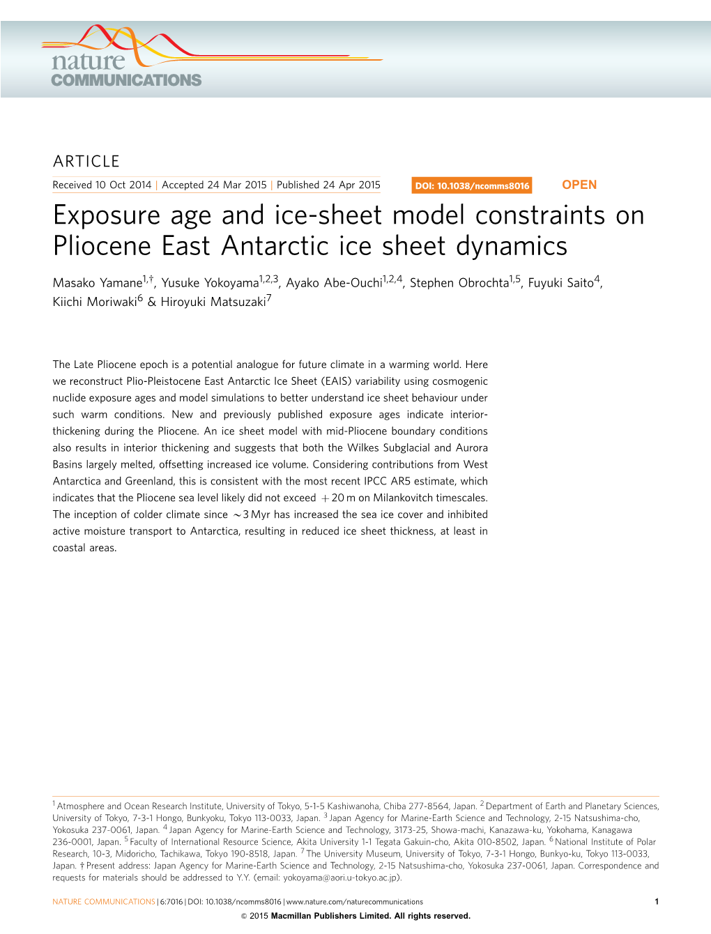 Exposure Age and Ice-Sheet Model Constraints on Pliocene East Antarctic Ice Sheet Dynamics