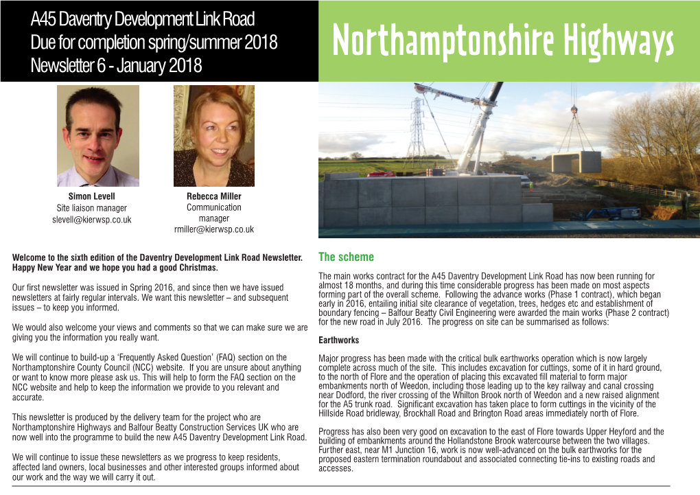 Northamptonshire Highways Newsletter 6 - January 2018