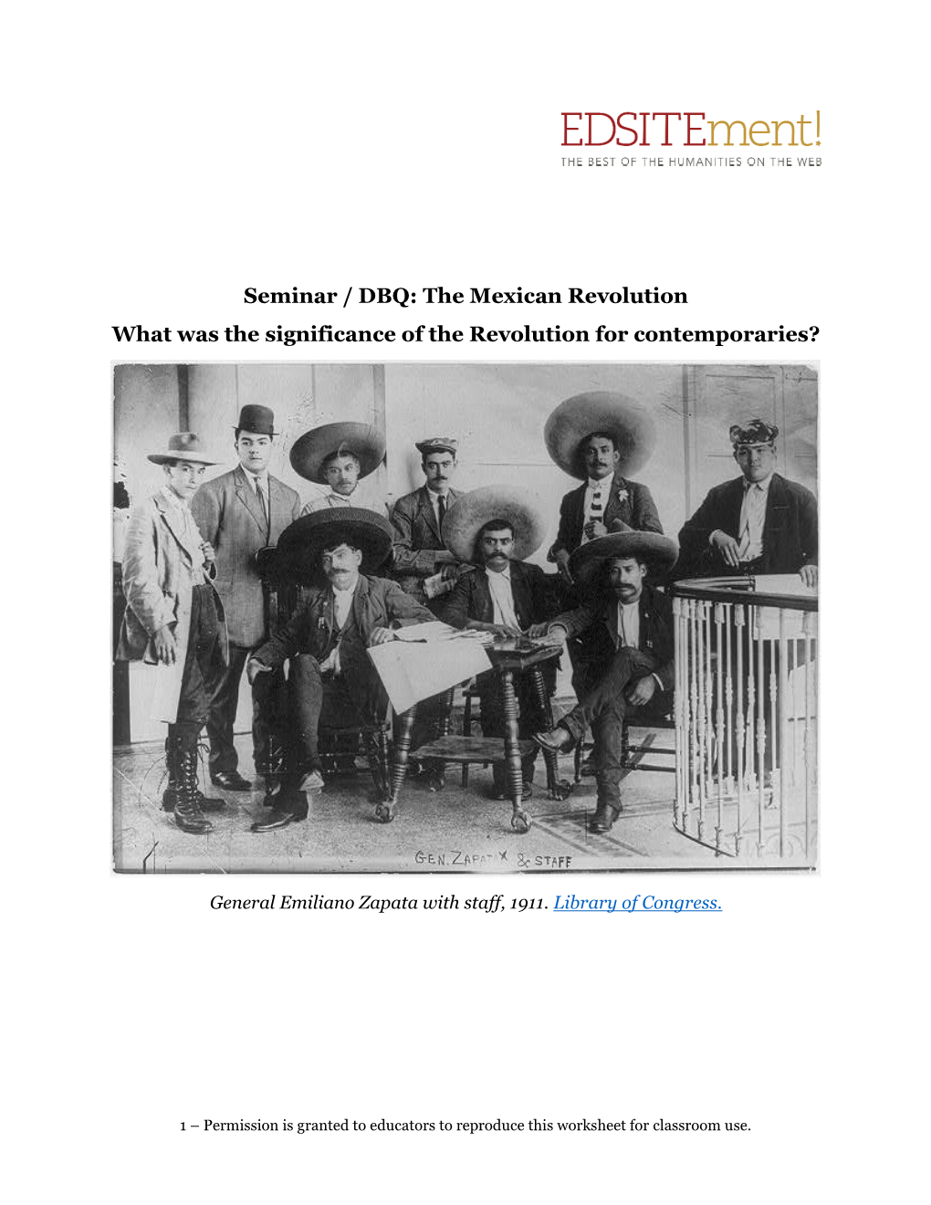 Seminar / DBQ: the Mexican Revolution What Was the Significance of the Revolution for Contemporaries?